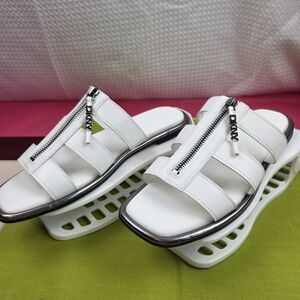DKNY White Zippered Sandals
